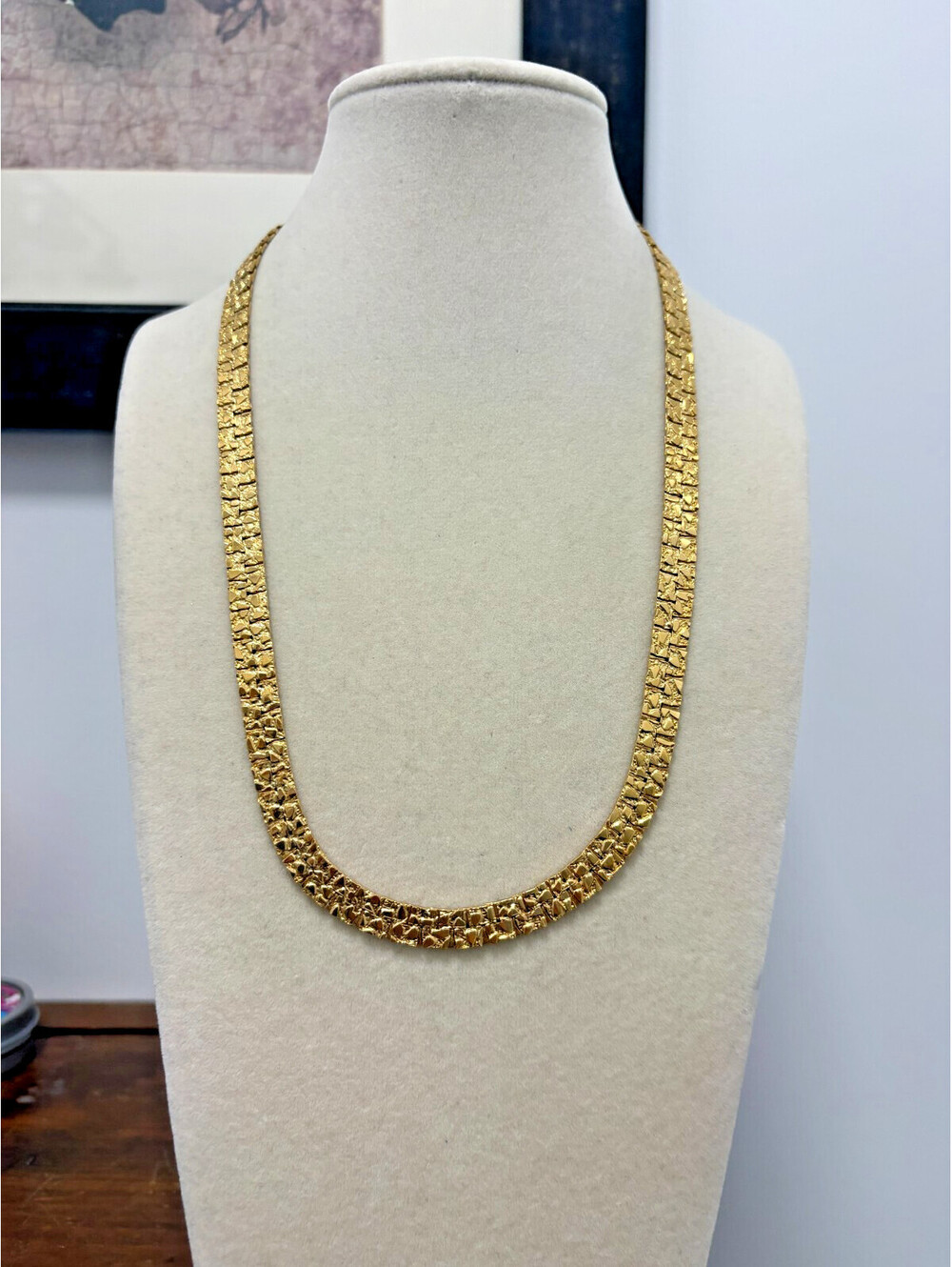 Vintage Gold Tone Flat Nugget Link Chain Necklace 20"